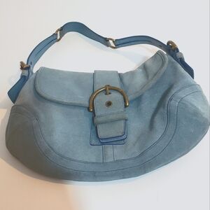 Blue suede Coach handbag